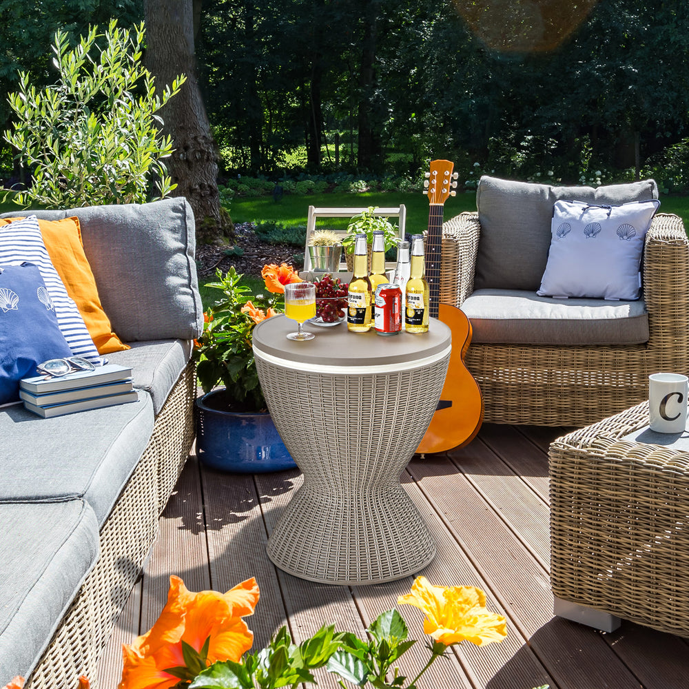 3 in 1 8 Gallon Patio Rattan Cooler Bar Table with Adjust Ice Bucket-Brown - Gallery View 1 of 13