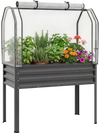 Galvanized raised garden bed with greenhouse cover, ideal for growing vegetables and flowers, elevated for comfortable.