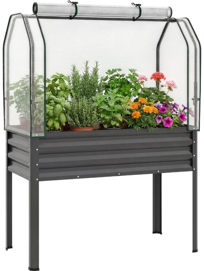 Costway Galvanized Raised Garden Bed w/ Legs Greenhouse Cover Vegetable Flower Planter 40613278 New