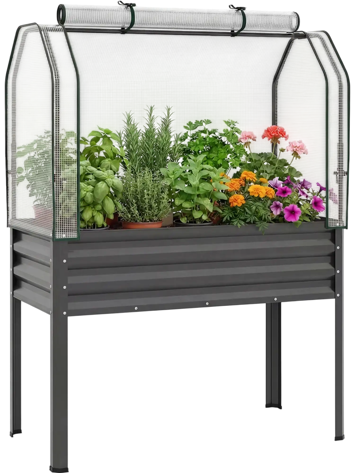 Costway Galvanized Raised Garden Bed w/ Legs & Greenhouse Cover 40613278 New