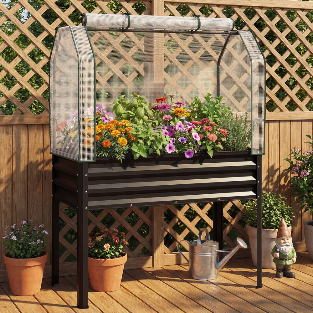 Galvanized Raised Garden Bed with Legs and Greenhouse Cover for Vegetable Flower-Black - Gallery View 1 of 10