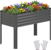 Galvanized raised garden bed with legs, 46" x 24" x 31", filled with colorful flowers for elevated planting.