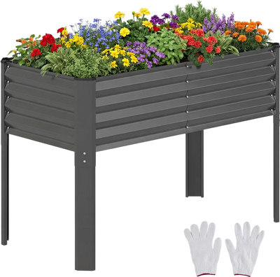 Costway Galvanized Raised Garden Bed w/ Legs Elevated Metal Planter Box 46