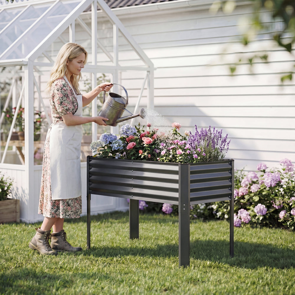 Galvanized Raised Garden Bed with Legs 46" x 24" x 31" Metal Elevated Planter Box-Gray - Gallery View 1 of 9