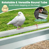 Metal chicken feeder with rotatable round tube, 4-gallon capacity, and drainage holes for easy cleaning and food.