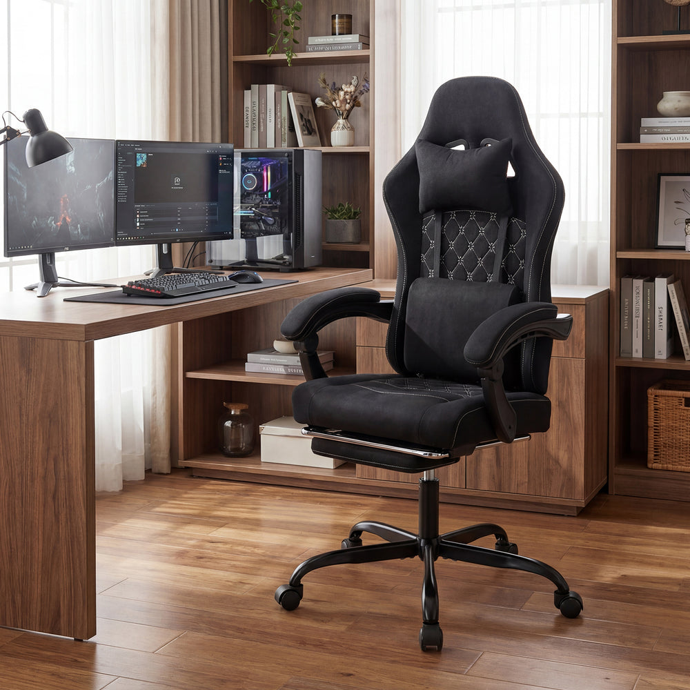 Gaming Chair Height Adjustable Computer Chair with Headrest Video Game Chair-Black - Gallery View 1 of 11