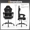 Gaming chair dimensions showing adjustable height, ergonomic design, and lumbar support for optimal comfort during.