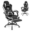 Ergonomic black gaming chair with adjustable height, headrest, and retractable footrest for optimal comfort during.