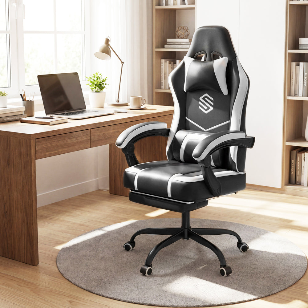 Gaming Chair Height Adjustable Computer Chair with Headrest Ergonomic Office Task Chair-Black - Gallery View 1 of 11