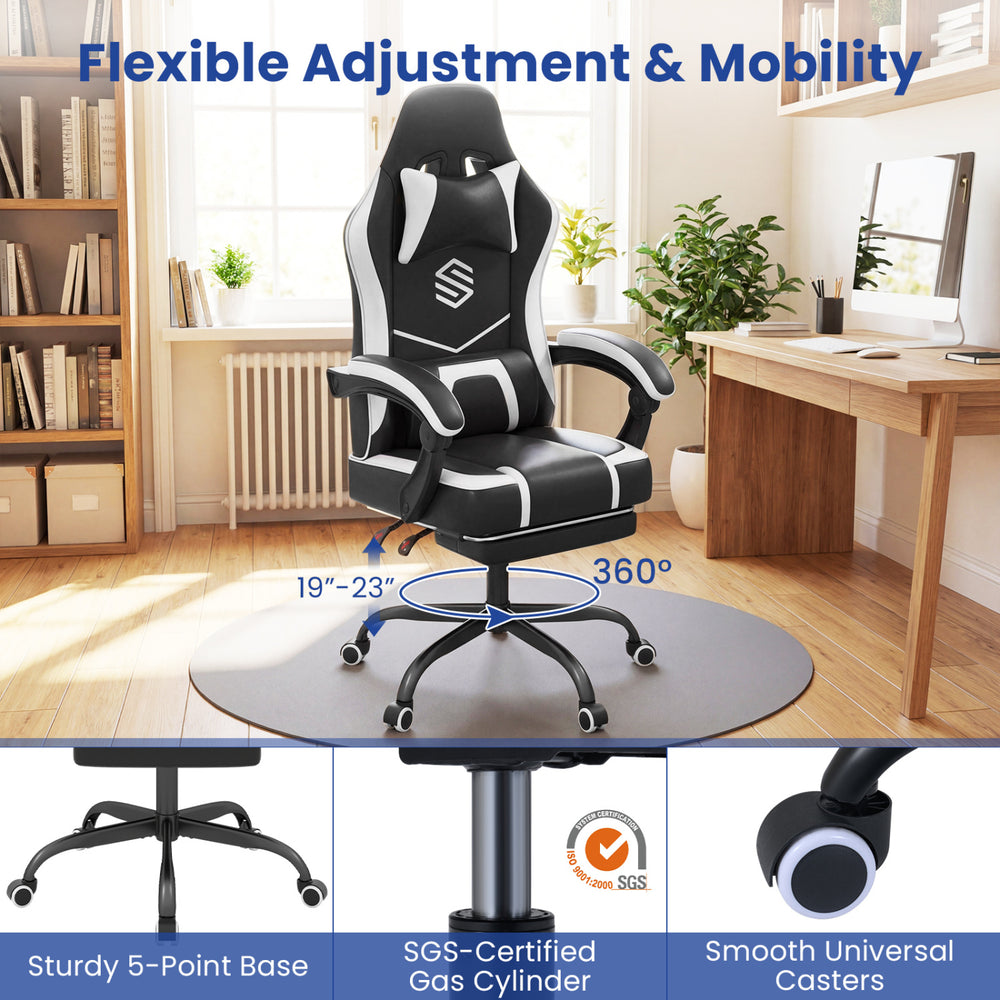 Gaming chair with adjustable height, ergonomic design, and 360° swivel, perfect for gaming or office use.