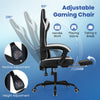 Adjustable gaming chair in black with ergonomic design, reclining backrest, and retractable footrest for comfort.