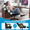 Gaming chair with ergonomic design, adjustable headrest, lumbar support, and retractable footrest for optimal comfort.