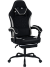 Height adjustable gaming chair in black with headrest, footrest, and 360° swivel for ergonomic comfort and support.