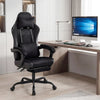 Height adjustable black gaming chair with ergonomic design, headrest, lumbar support, and retractable footrest for.