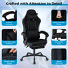 Gaming chair with adjustable height, padded armrests, and lumbar support, designed for comfort during long gaming.