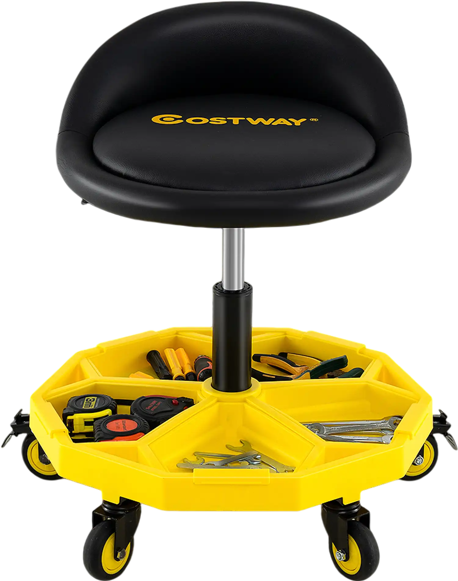 Costway Adjustable Rolling Garage Stool w/ Tool Tray Storage Yellow 395184267 New