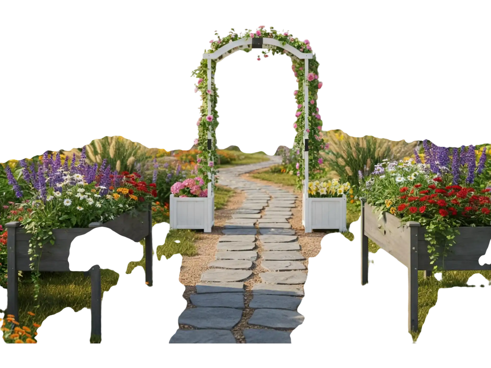 3 Pieces Garden Arbor and Raised Bed Combo Set-Create Your Dream Garden Space
