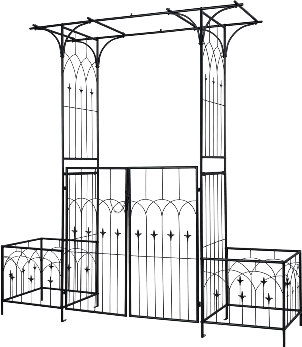 Garden Arbor with Gate and Planter Boxes Heavy Duty Metal Arch with Side Trellis