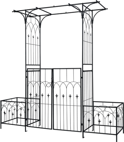 Costway Garden Arbor Gate Planter Boxes Metal Arch Side Trellis 27614065 New
