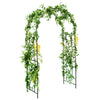 Garden arch trellis in black metal with climbing plants, designed for outdoor stability and decorative use.