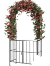 Garden arch arbor trellis with gate in black, featuring climbing trellises and floral decoration for outdoor elegance.