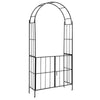 Black garden arch arbor trellis with gate, sturdy metal frame, ideal for climbing plants and outdoor decoration.