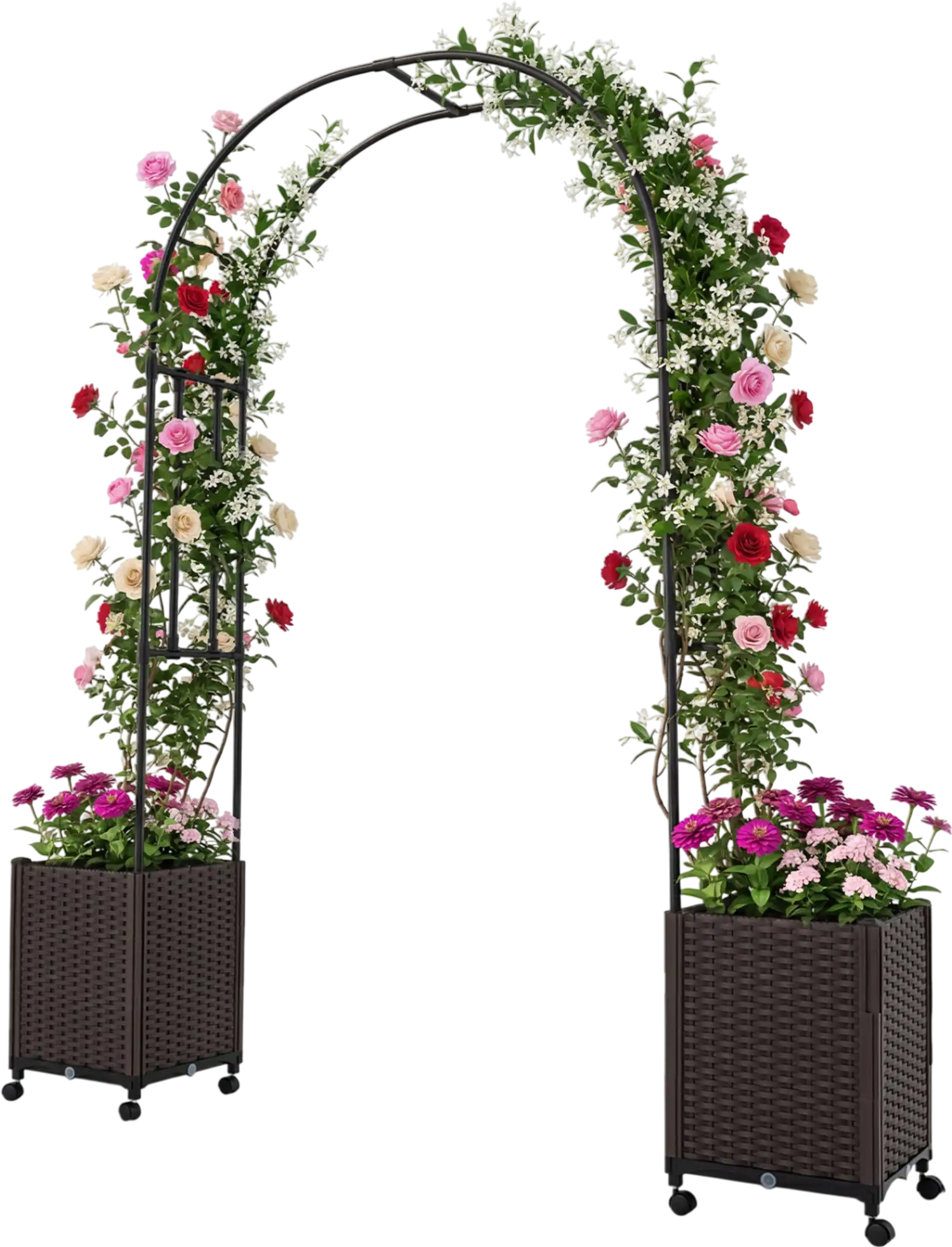 Costway Garden Arch Trellis w/ 2 Self-Watering Planter Boxes 39562527 New
