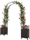 Garden arch trellis with two self-watering planter boxes in black, ideal for displaying climbing plants in outdoor.