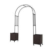 Garden arch trellis with two self-watering planter boxes in black, ideal for supporting climbing plants in outdoor.