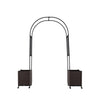 Garden arch trellis with two self-watering planter boxes in black, designed for climbing plants and easy mobility.