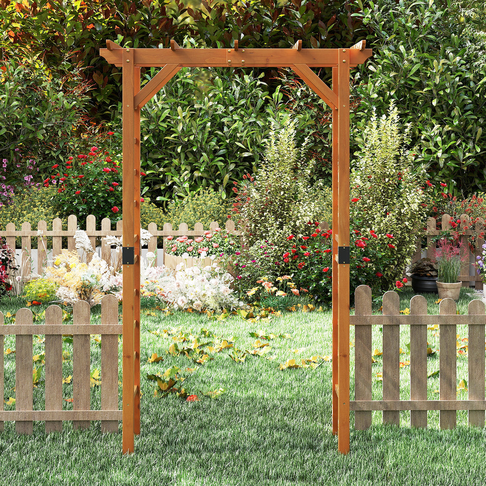 Wooden garden arch trellis for climbing plants, 7 FT tall, made of durable fir wood, ideal for outdoor decoration.