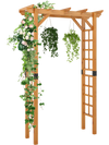 Wooden garden arch trellis for climbing plants, 7 feet tall, featuring a flat roof for hanging decorations and robust.