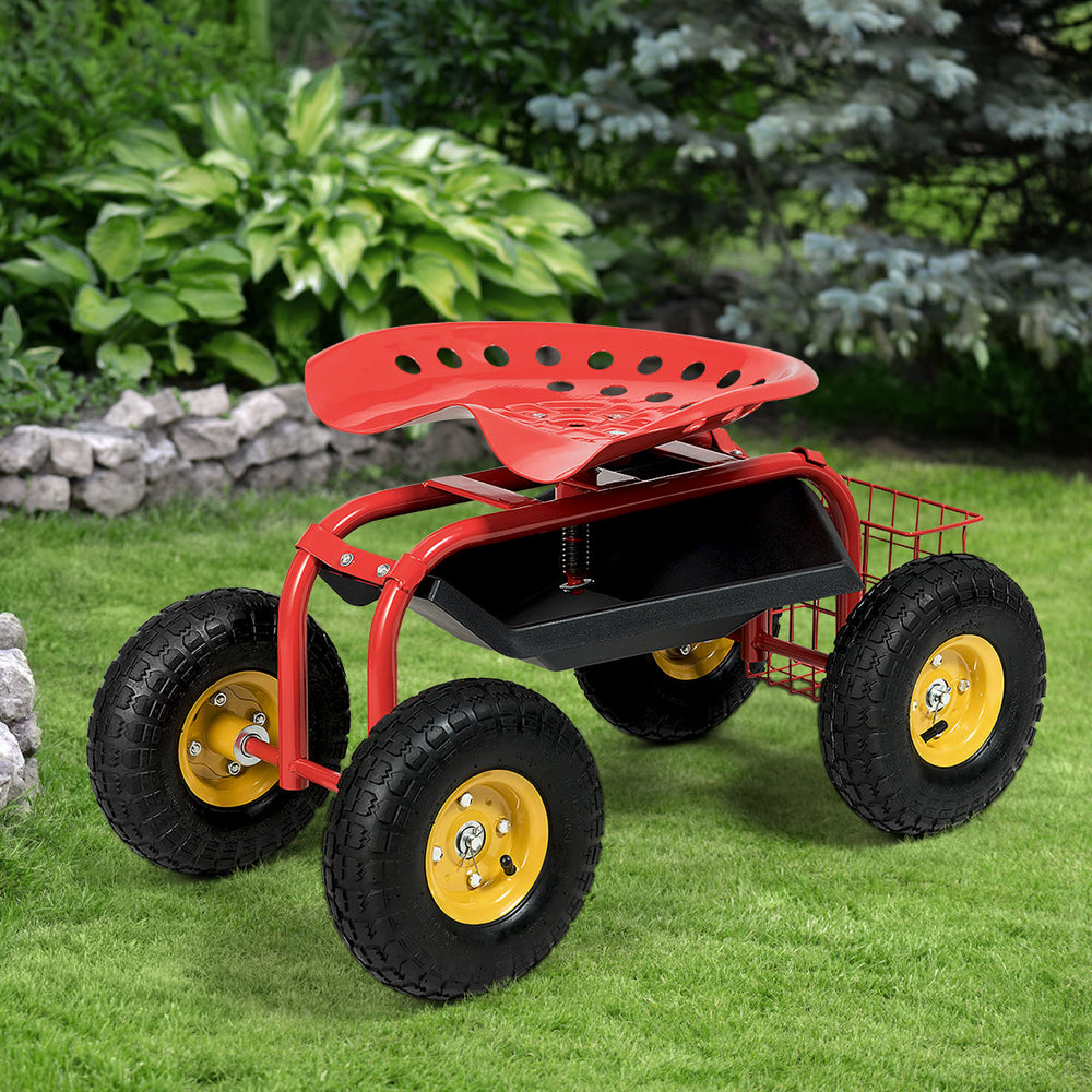 Red/Green Garden Cart Rolling Work Seat With Heavy Duty Tool Tray Gardening Planting-Red - Gallery View 1 of 11