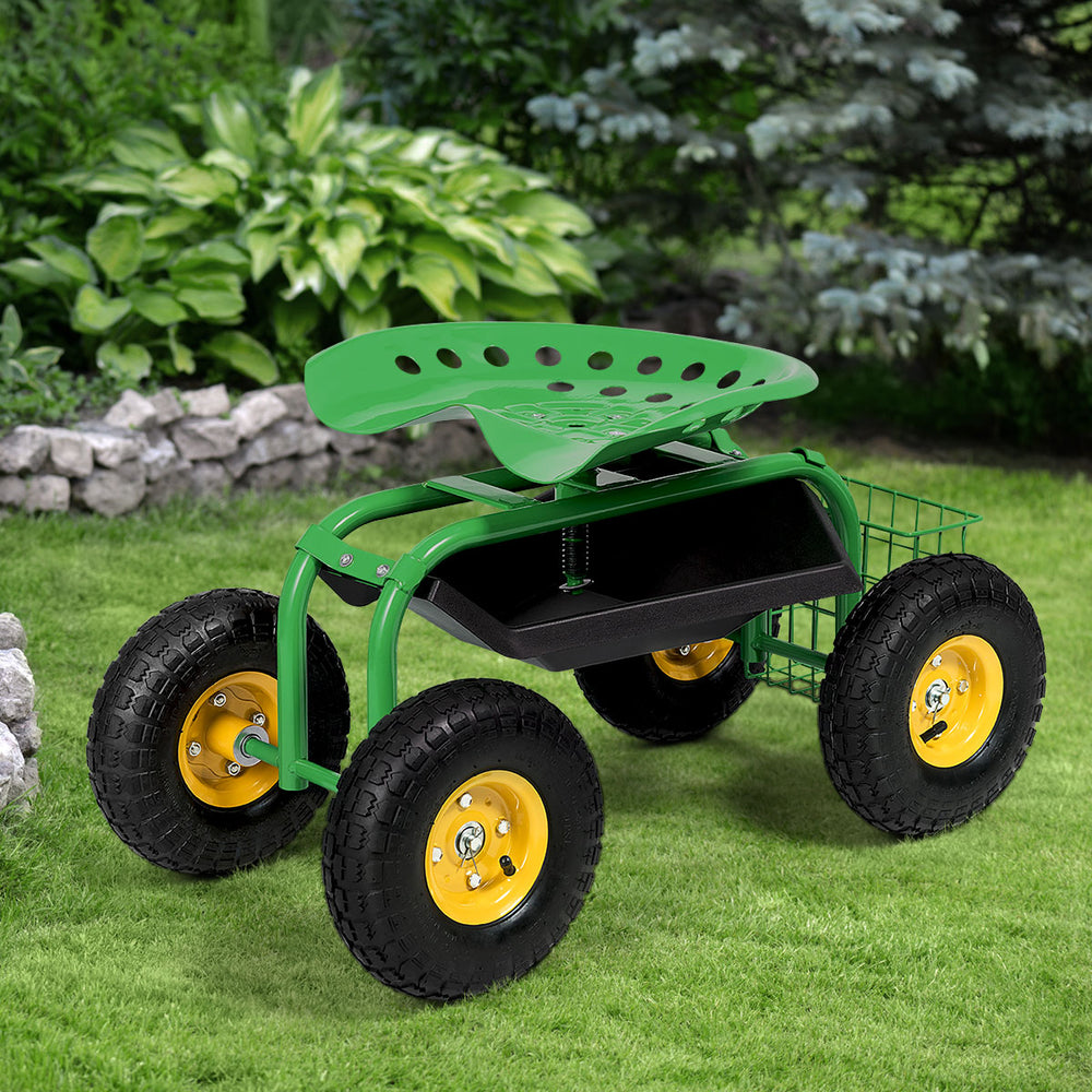 Red/Green Garden Cart Rolling Work Seat With Heavy Duty Tool Tray Gardening Planting-Green - Gallery View 1 of 11