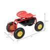 Red garden cart rolling work seat with heavy-duty tool tray, adjustable height, and four large rubber wheels for.