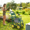 Garden Hose Reel Cart Metal Hose Cart with 4 Wheels and Storage Basket-Green - Gallery View 1 of 12