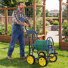 Garden hose reel cart with heavy-duty metal construction, portable design, and large capacity for easy garden access.