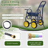 Heavy-duty blue garden hose reel cart with brass fittings, 4 wheels, and a foam-padded handrail for easy mobility.