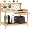 Garden Potting Bench Table Wooden Planting Workstation with Lattice Trellis