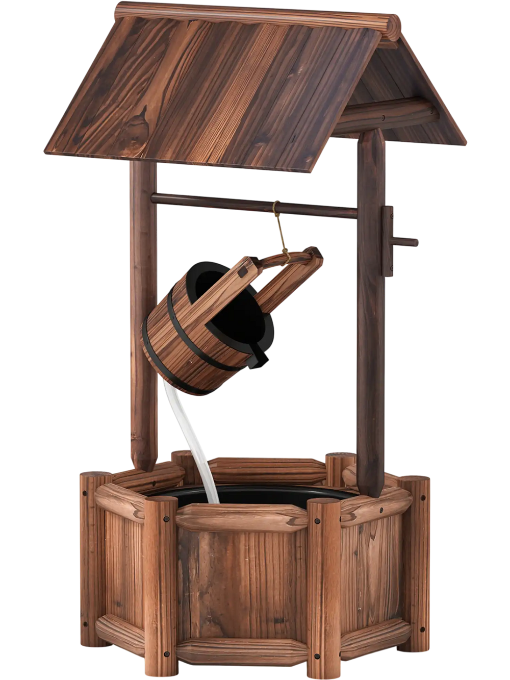 Garden Rustic Wishing Well Wooden Water Fountain with Pump