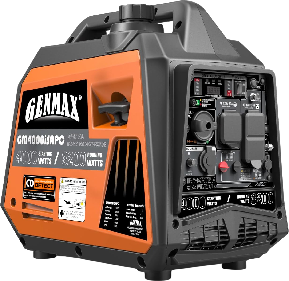 GENMAX GM4000iSAPC 3200W/4000W 26.7 Amp Gas Inverter Generator Parallel Ready with CO Detect New