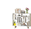 Geometric white bookcase with multi-shelf storage, anti-tipping kit, and thickened support legs for stability.