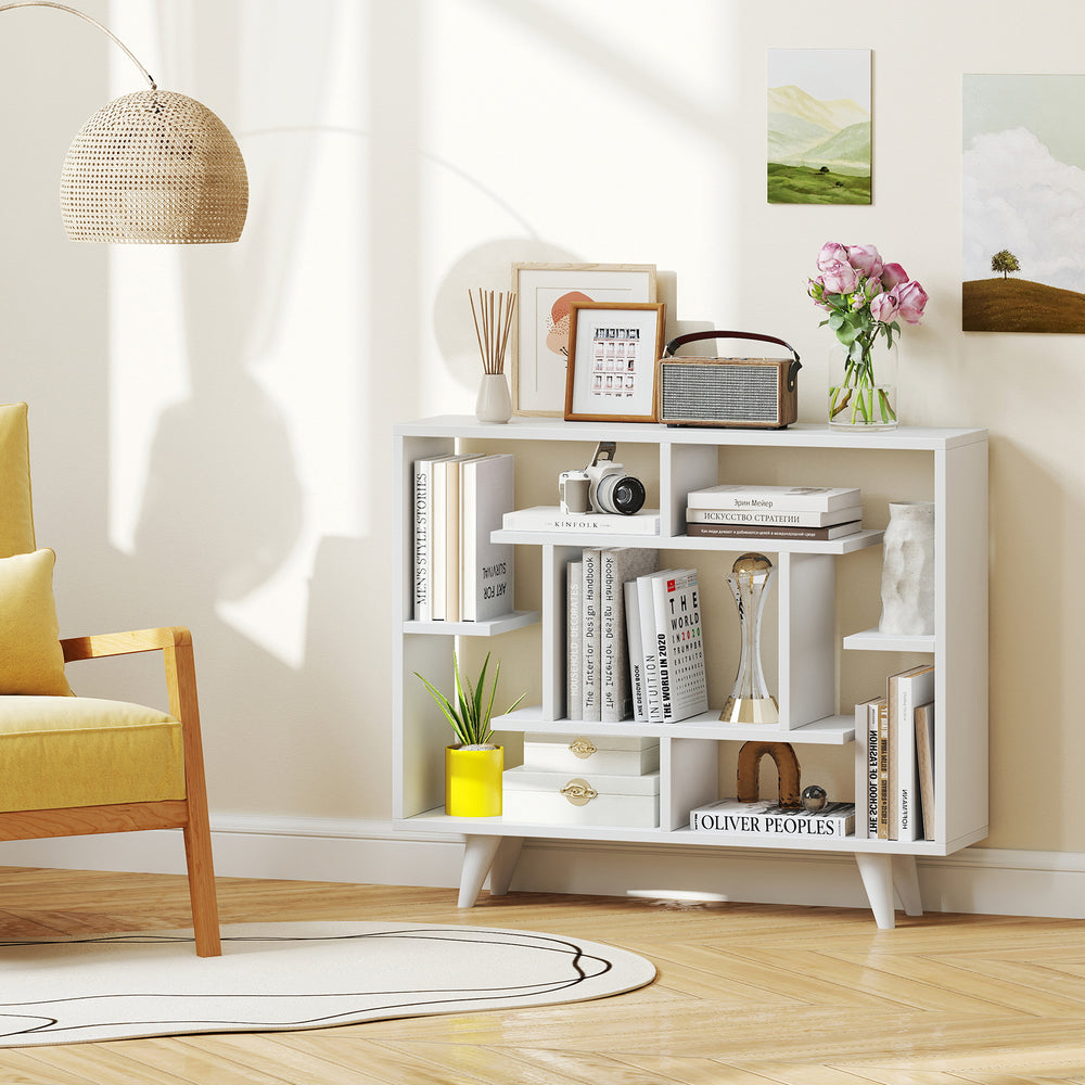 Geometric Bookcase with Anti-Tipping Kit and Storage Shelving Unit-White - Gallery View 1 of 9