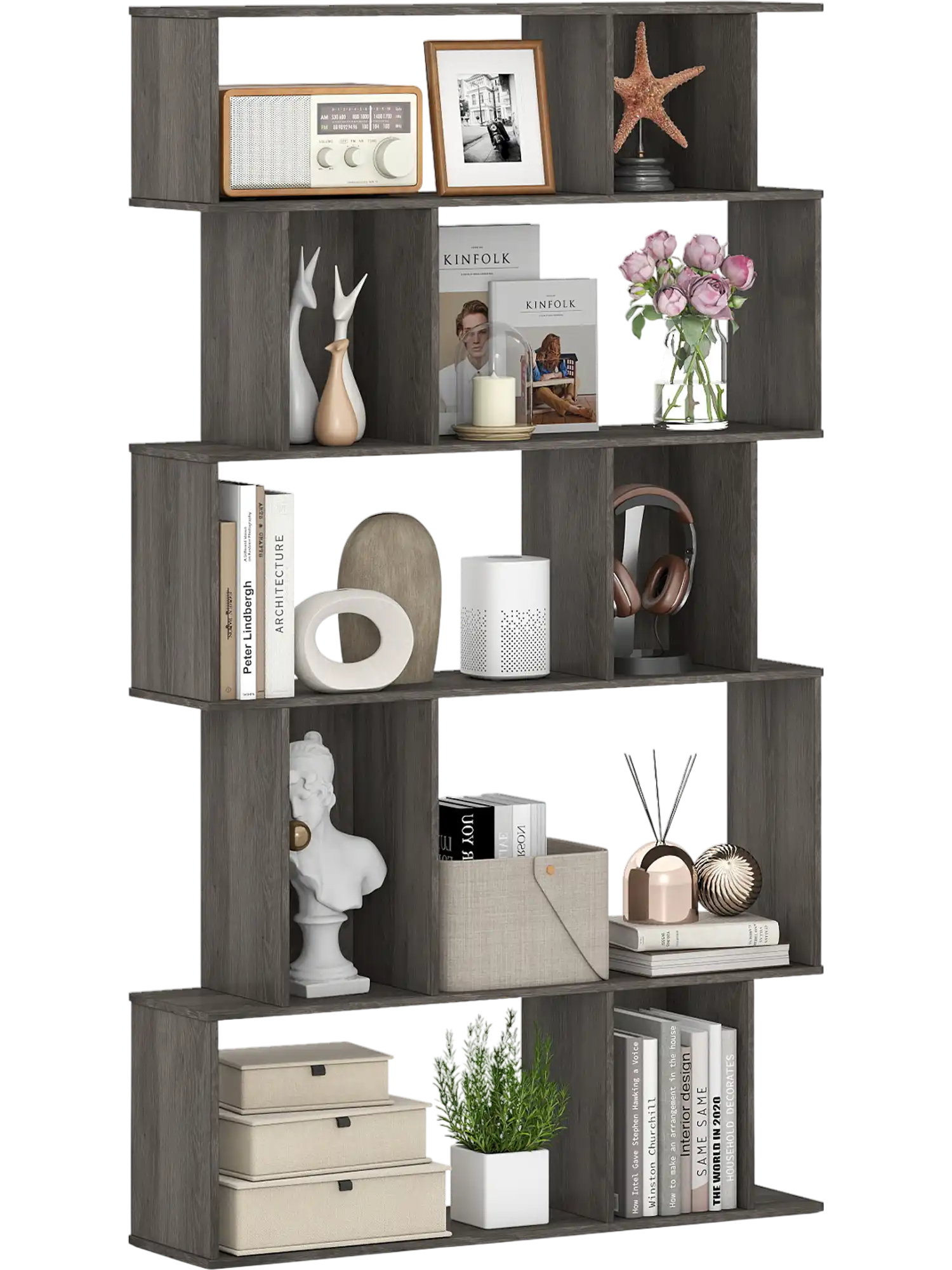 Costway 5-Tier Geometric Bookshelf Bookcase Open Shelves Closed-Back Cubes 23273318 New