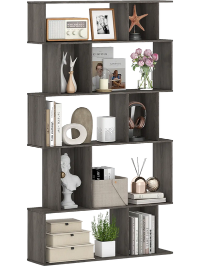 Costway 5-Tier Geometric Bookshelf Bookcase Open Shelves Closed-Back Cubes 23273318 New