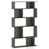 5-tier geometric bookshelf in oak with open shelves and closed-back cubes, ideal for books and decor in tight spaces.