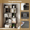 5-tier geometric bookshelf set of 2 in oak with open shelves, closed-back cubes, and non-slip foot pads for stability.