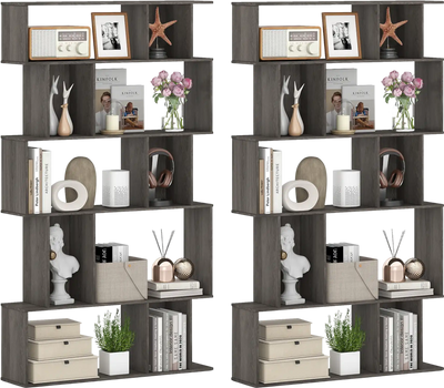 Costway 5-Tier Geometric Bookshelf Bookcase Set of 2 Open Shelves Closed-Back Cubes 17646416 New