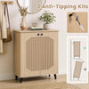 Geometric 2-door cabinet with carved panels and anti-tipping kits, ideal for footwear storage in entryway or hallway.