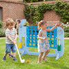 Children playing with the Giant 4-to-Score Game Set, featuring a blue design and integrated ring-toss for outdoor fun.